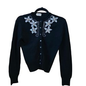 Vintage Peggy Parker Black embellished 100%wool Cardigan